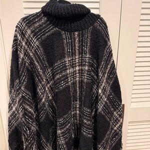 Cozy Black and White Plaid Poncho